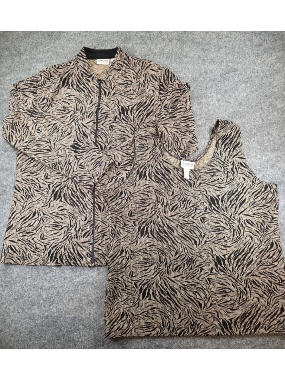2pc Chico's Travelers Zebra Metallic Jacket & Tank Top Size 3 Size XL Gold